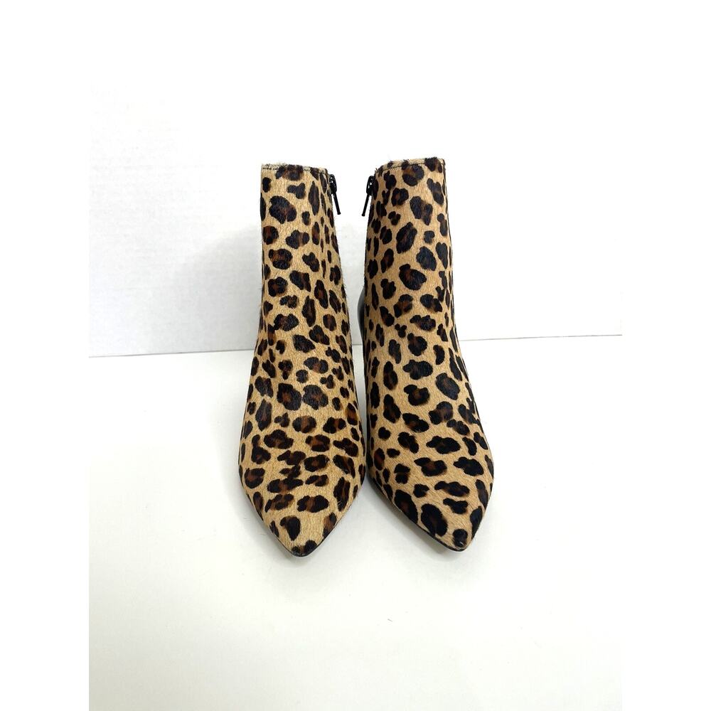Walking Cradles Shine Leopard Print/Black Leather Ankle Bootie Mid Heel 6 Wide